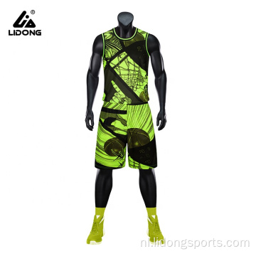 Ademende mode groene basketbaltrui en shorts set
